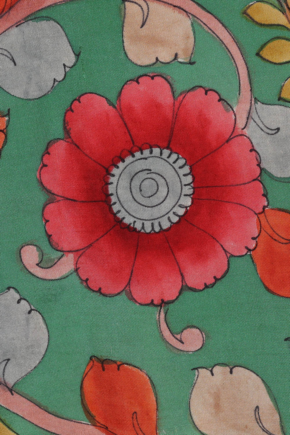 Image of Printed Kalamkari Green Saree